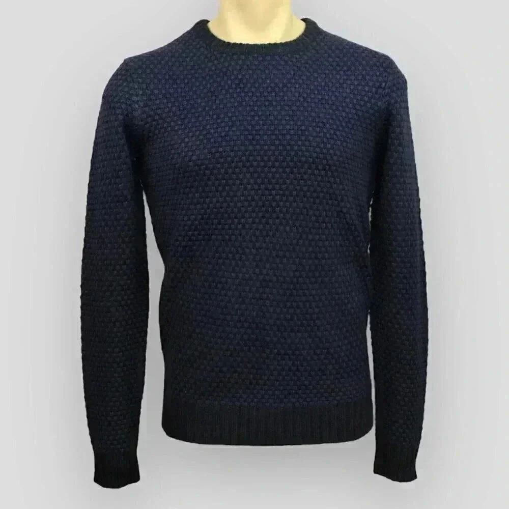 George Men’s Sweater Textured Blue Black S & XL Crew Neck Long Sleeve